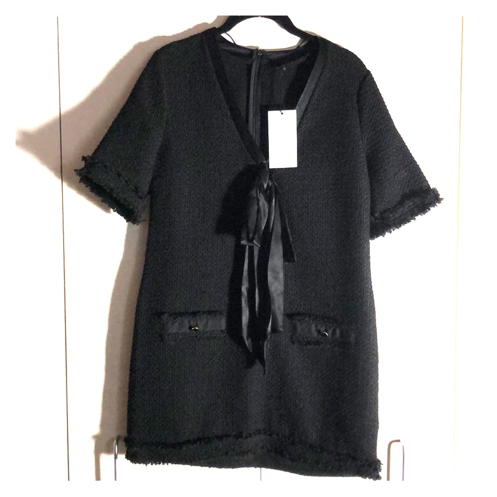 Black Zara Short Sleeve and Bow Dress